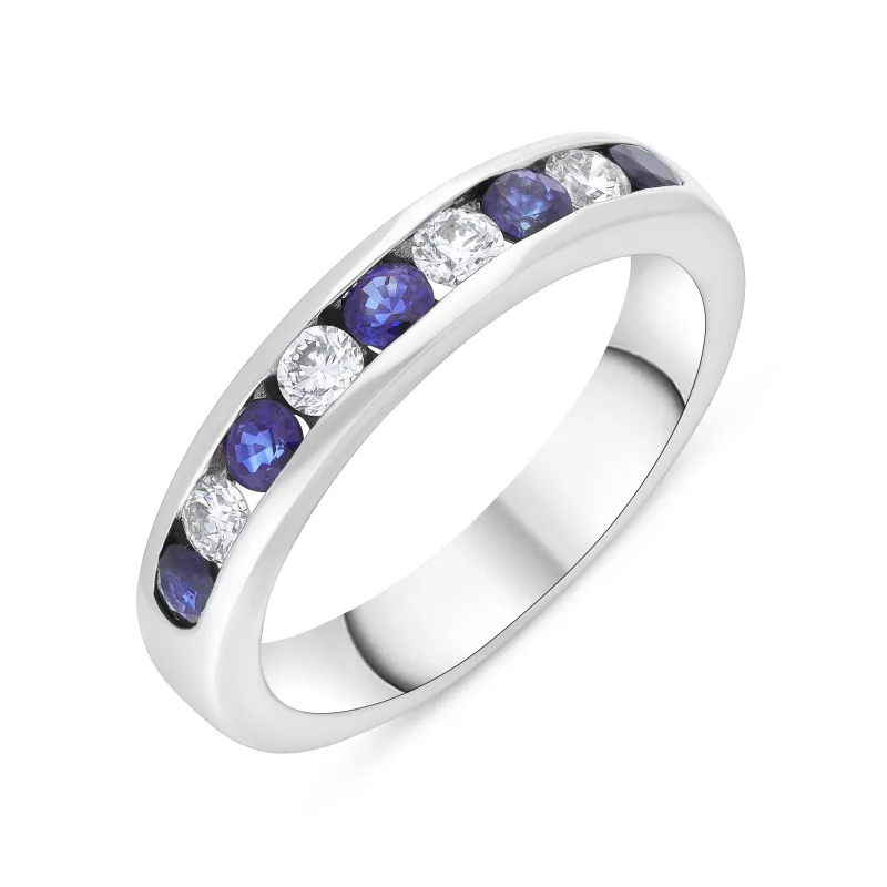 18ct White Gold 0.48ct Sapphire 0.26ct Diamond Channel Set Half Eternity Ring sold by Jura Watches