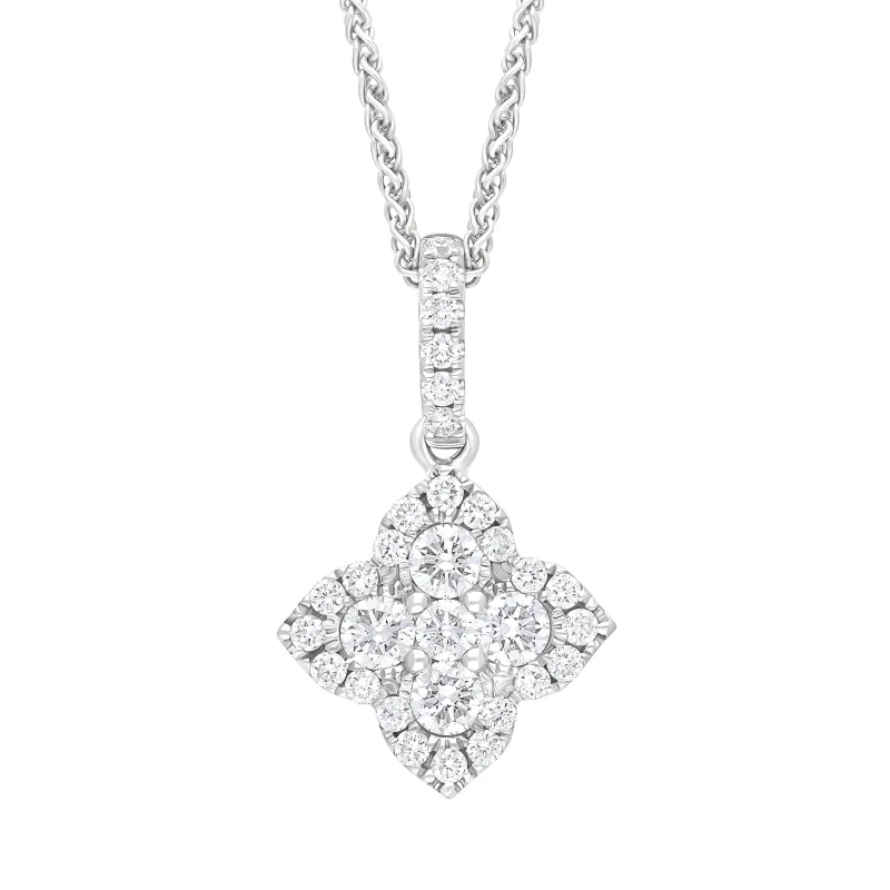 18ct White Gold 0.50ct Diamond Clover Cluster Necklace sold by Jura Watches