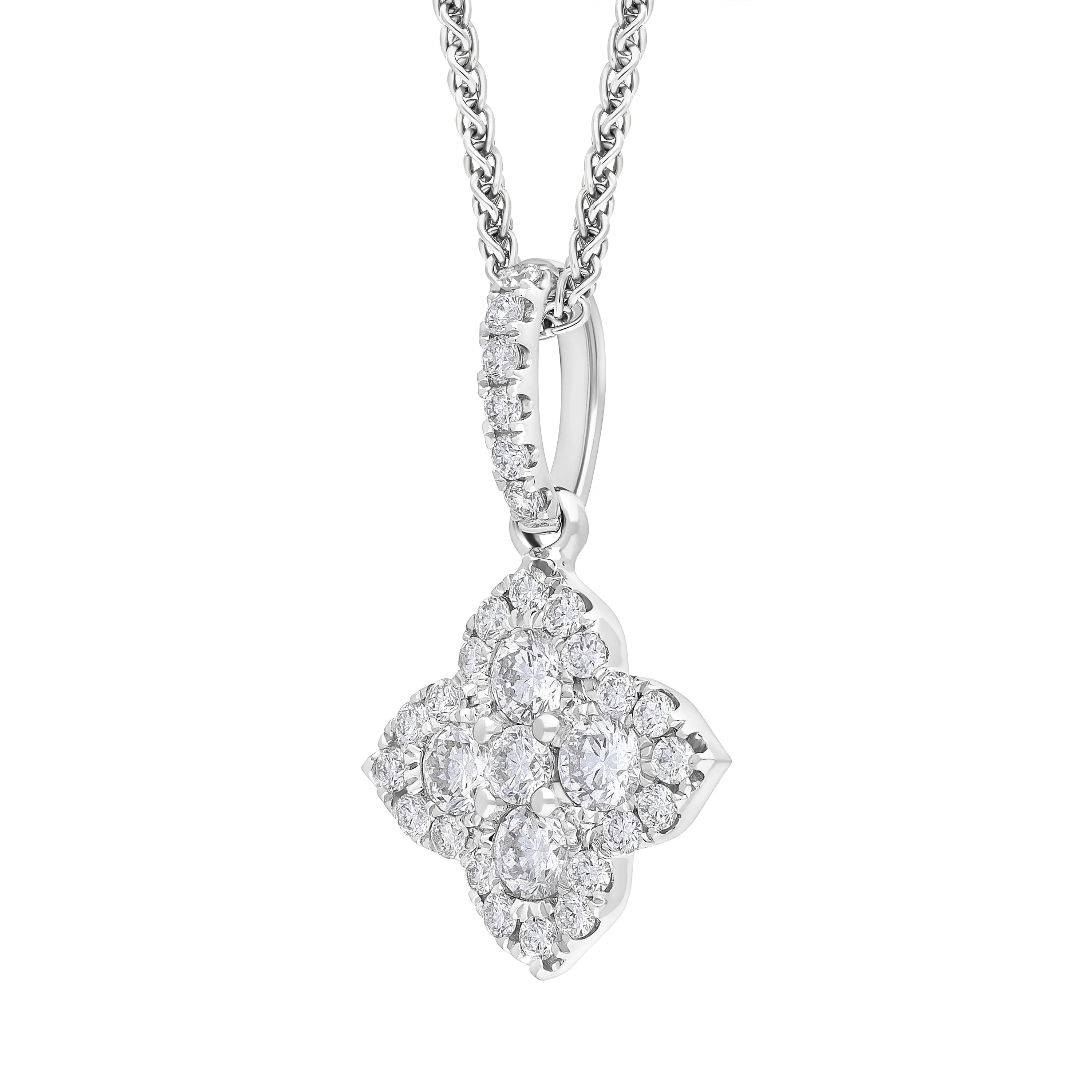 18ct White Gold 0.50ct Diamond Clover Cluster Necklace sold by Jura Watches product image thumbnail 2