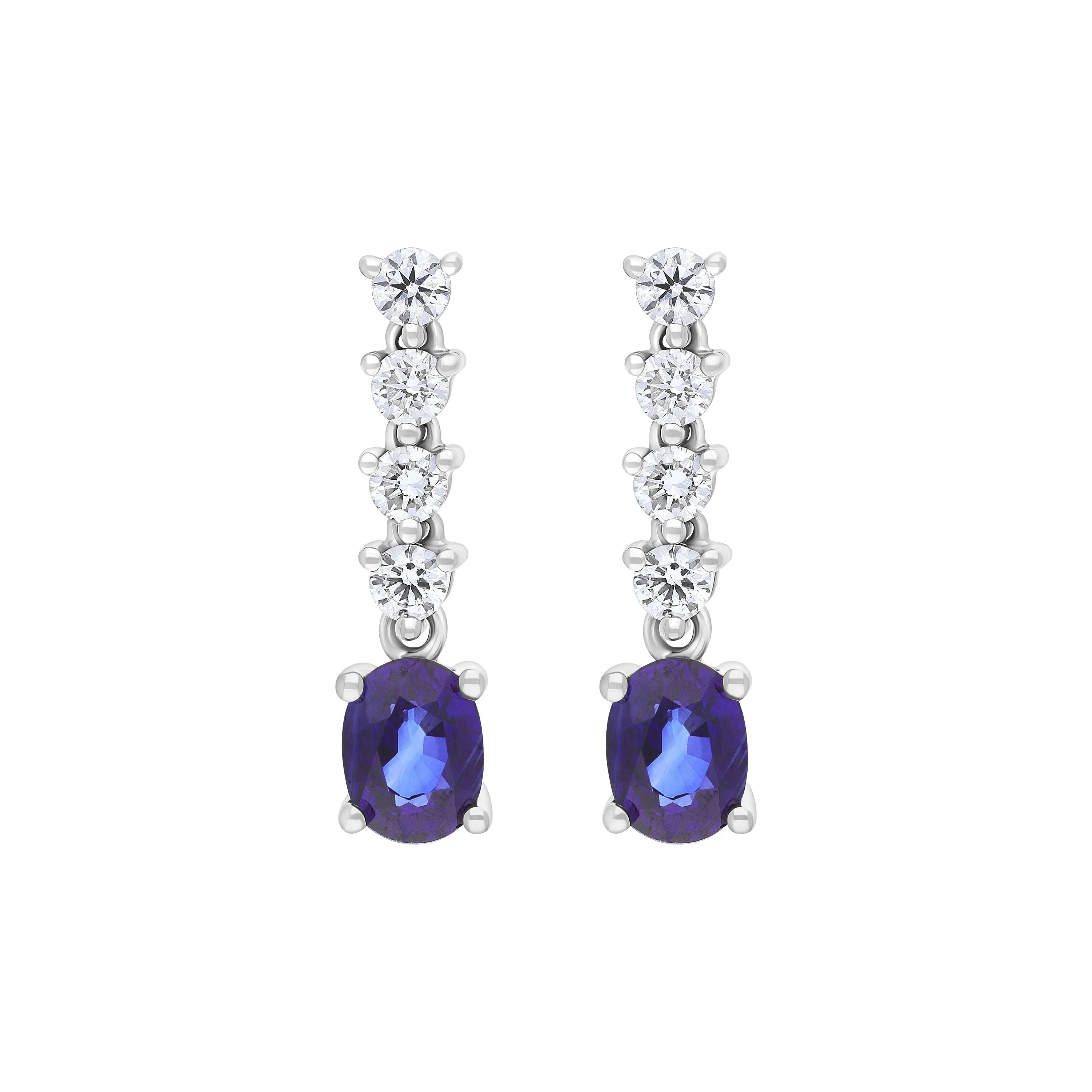 18ct White Gold 1.00ct Sapphire 0.32ct Diamond Drop Earrings sold by Jura Watches