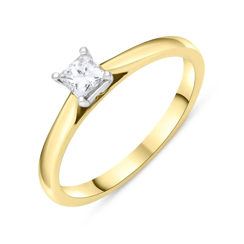 18ct Yellow Gold 0.24ct Diamond Princess Cut Solitaire Ring sold by Jura Watches