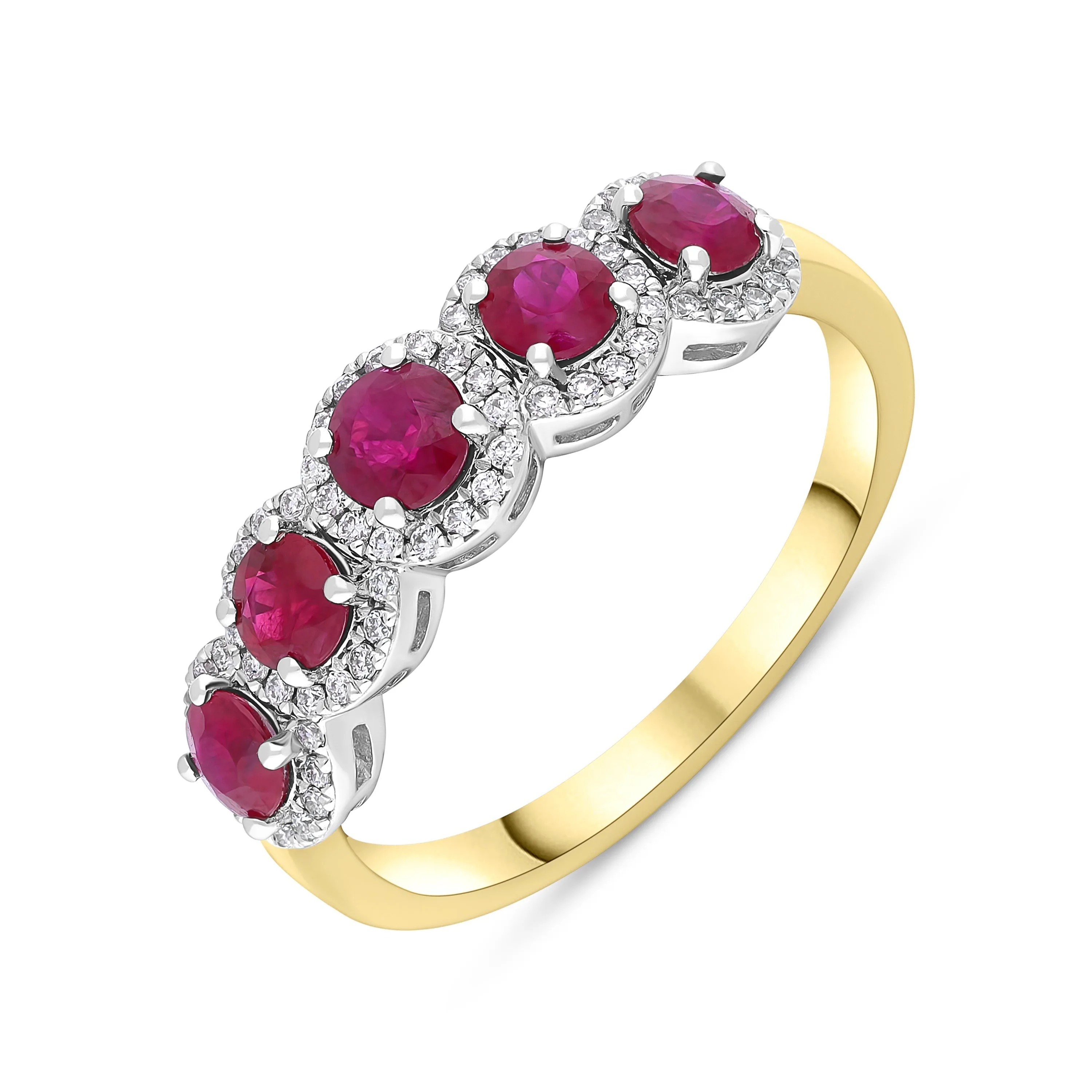18ct Yellow Gold 0.88ct Ruby 0.15ct Diamond Cluster Ring sold by Jura Watches