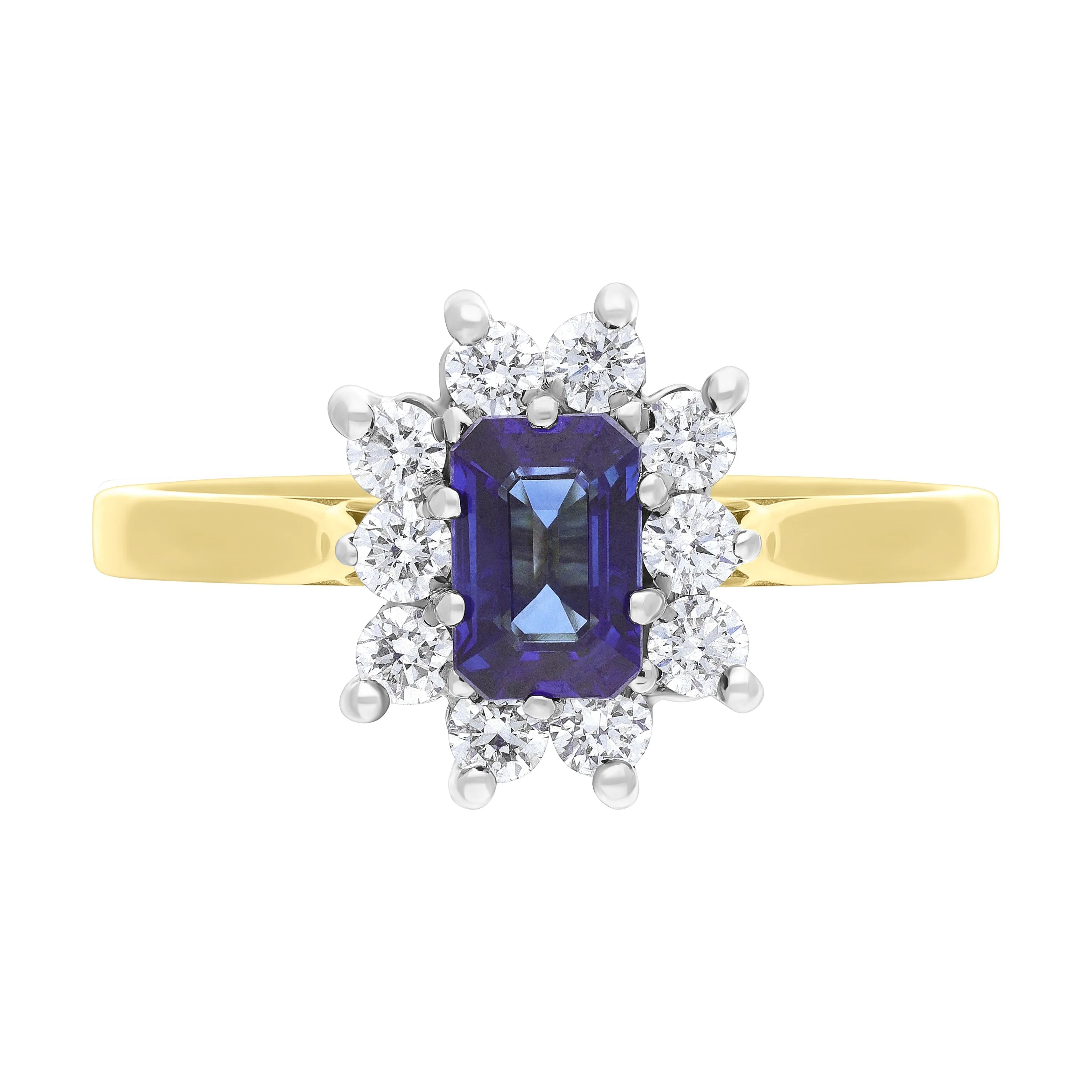 18ct Yellow Gold 0.62ct Sapphire 0.37ct Diamond Emerald Cut Cluster Ring sold by Jura Watches product image thumbnail 2