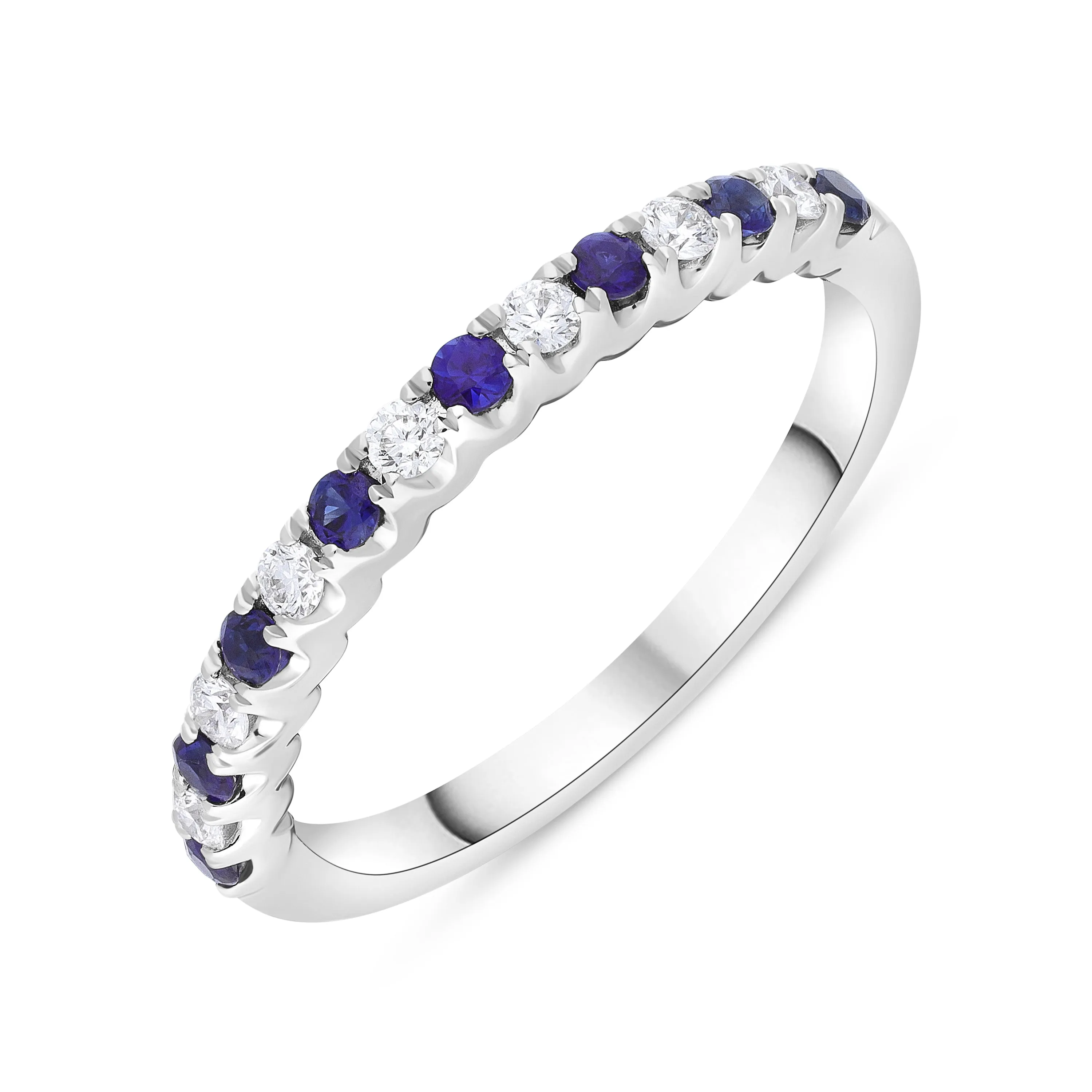 18ct White Gold 0.21ct Sapphire 0.14ct Diamond Castle Set Half Eternity Ring sold by Jura Watches