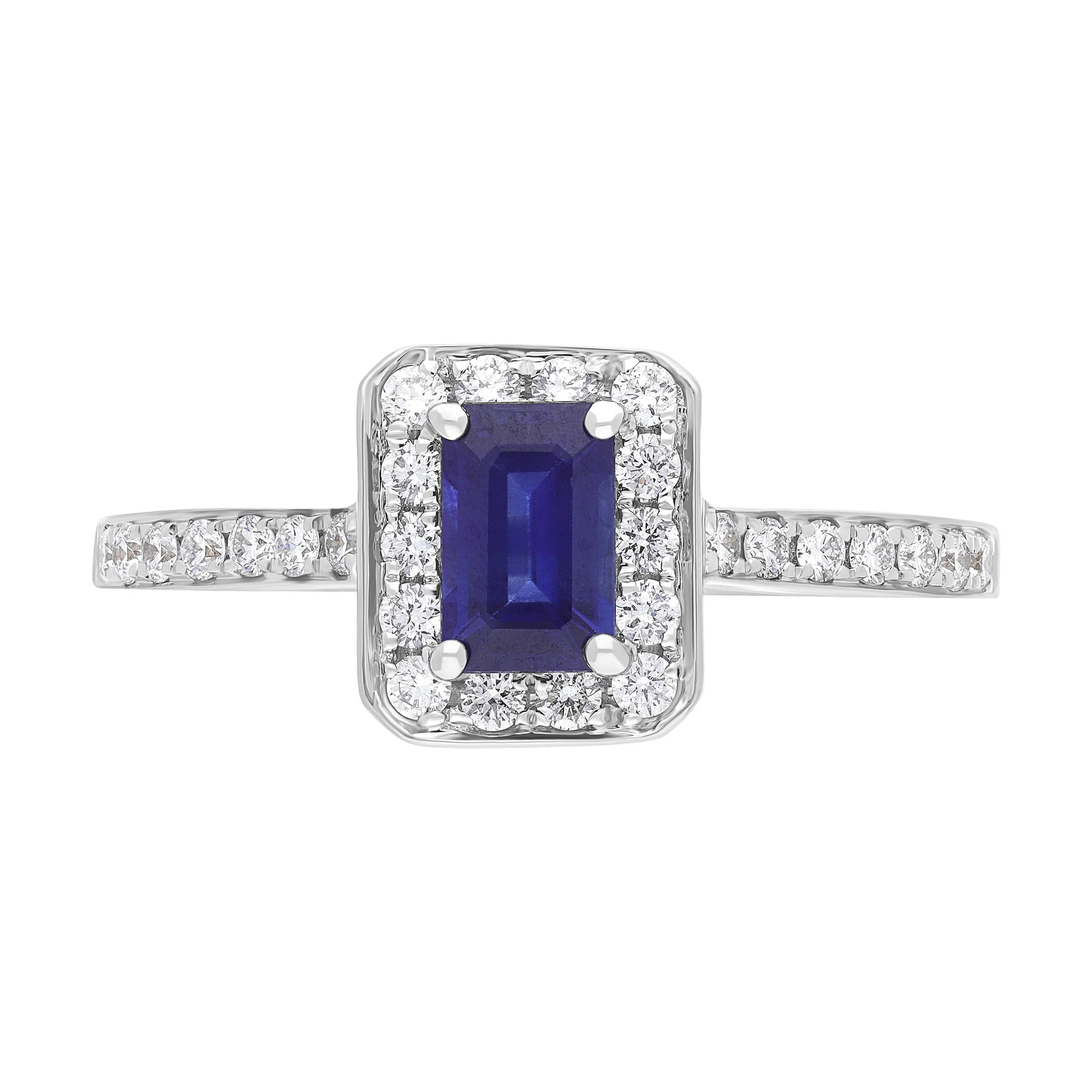 18ct White Gold 0.61ct Sapphire 0.32ct Diamond Emerald Cut Pave Cluster Ring sold by Jura Watches product image thumbnail 3