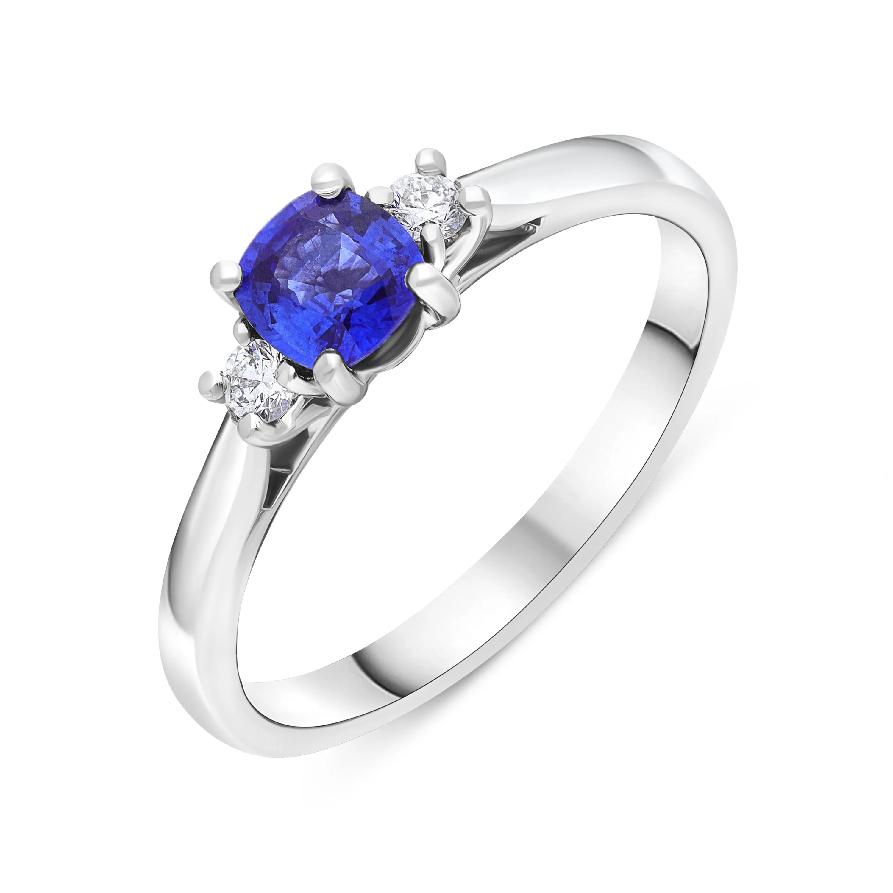 18ct White Gold 0.48ct Sapphire 0.07ct Diamond Cushion Cut Ring sold by Jura Watches