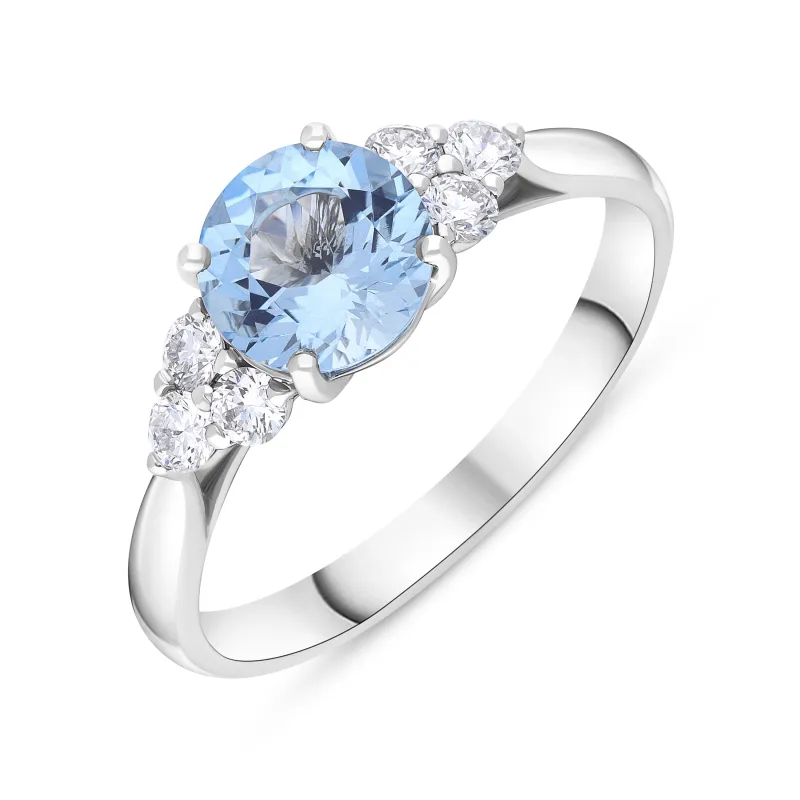 18ct White Gold 1.09ct Aquamarine 0.30ct Diamond Three Stone Ring sold by Jura Watches