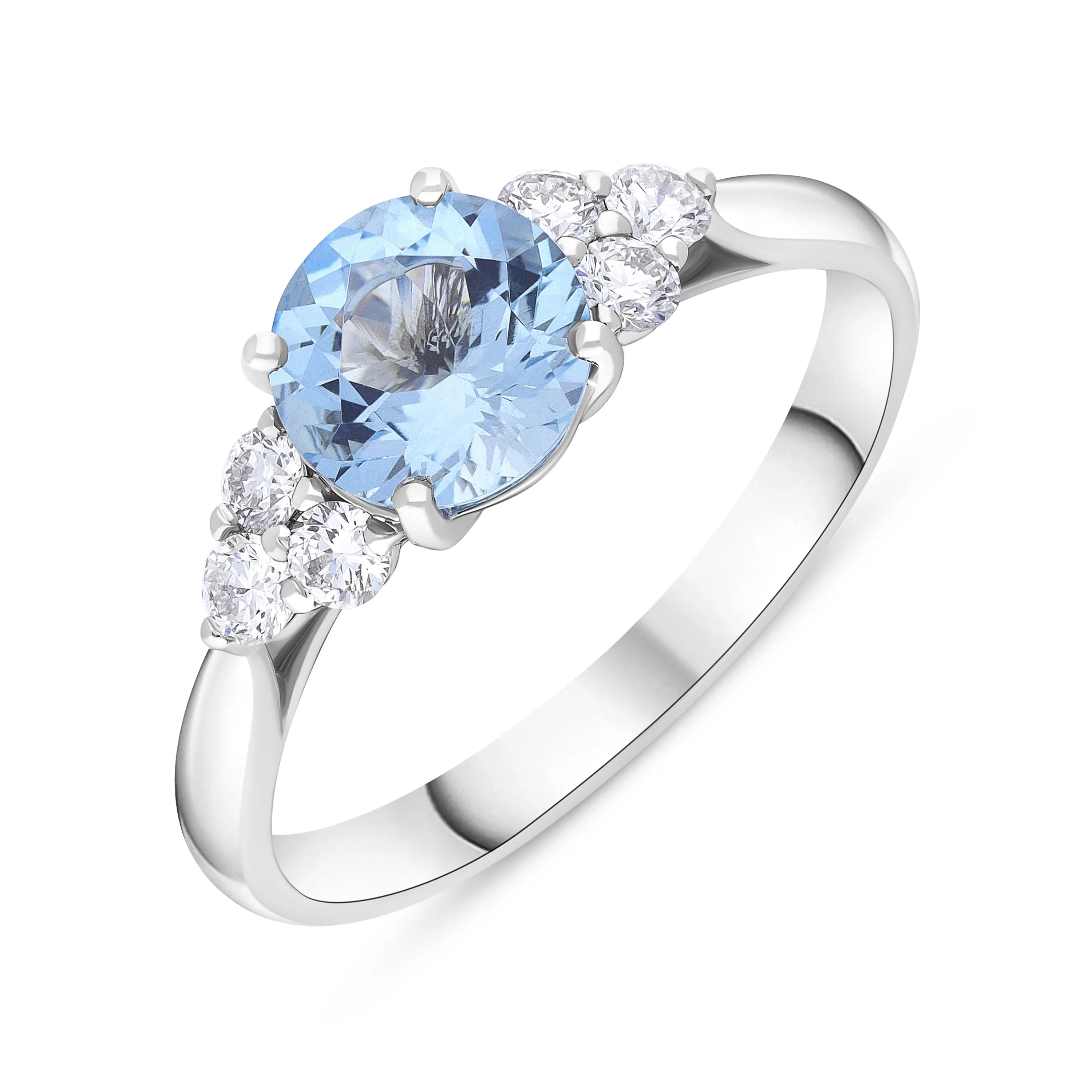 18ct White Gold 1.09ct Aquamarine 0.30ct Diamond Three Stone Ring sold by Jura Watches