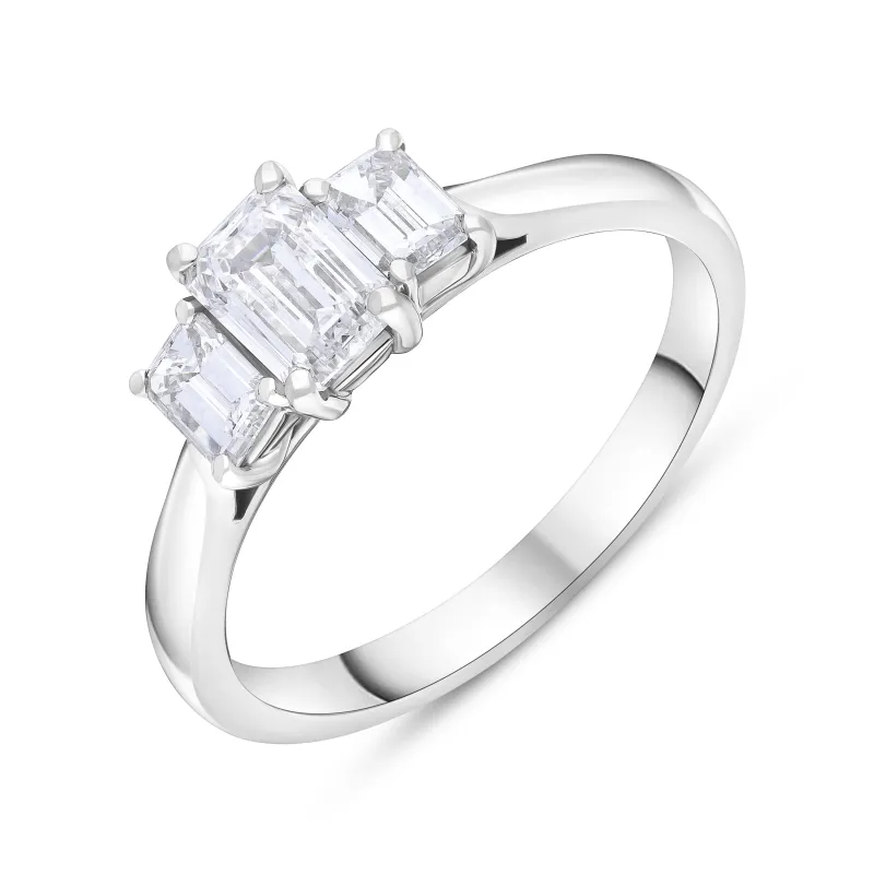 Platinum .45ct Diamond 0.60ct 3 Stone Diamond Em Cut Ring Size N DVS2 GIA sold by Jura Watches