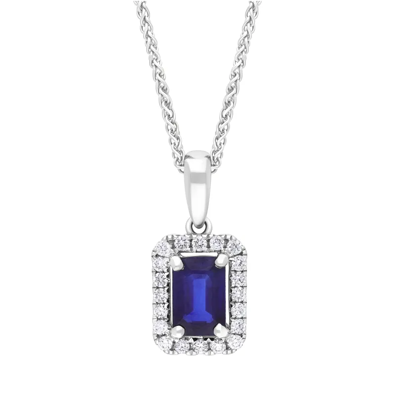 18ct White Gold 0.60ct Sapphire 0.14ct Diamond Pave Necklace sold by Jura Watches