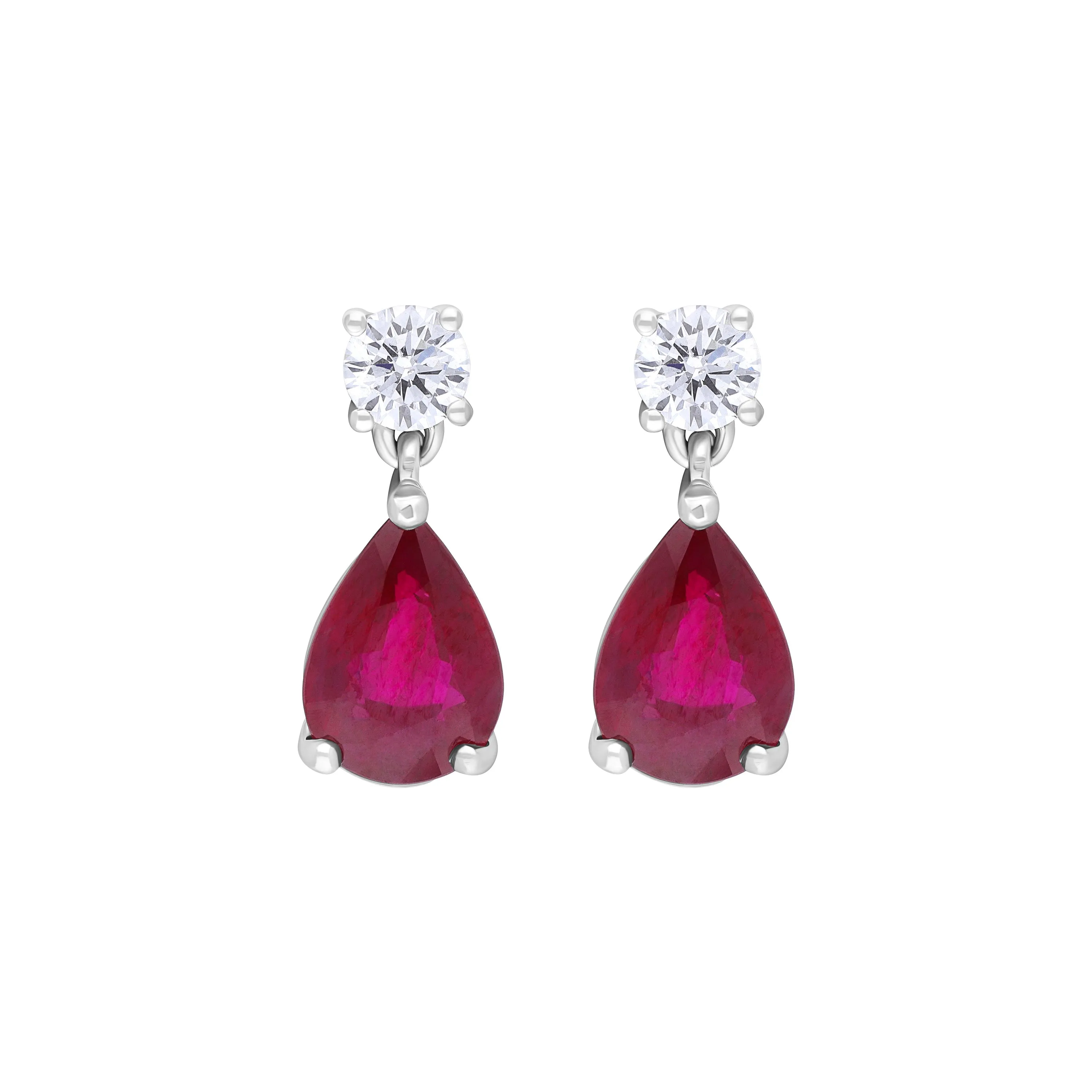 18ct White Gold 1.34ct Ruby 0.21ct Diamond Pear Drop Earrings sold by Jura Watches