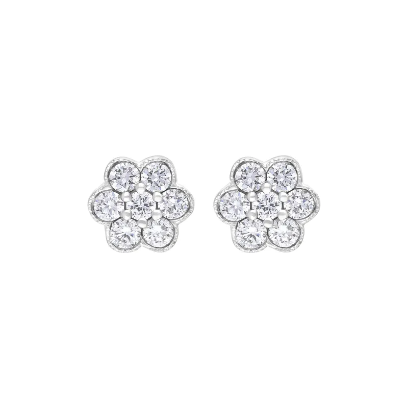 18ct White Gold 0.27ct Diamond Flower Cluster Stud Earrings sold by Jura Watches