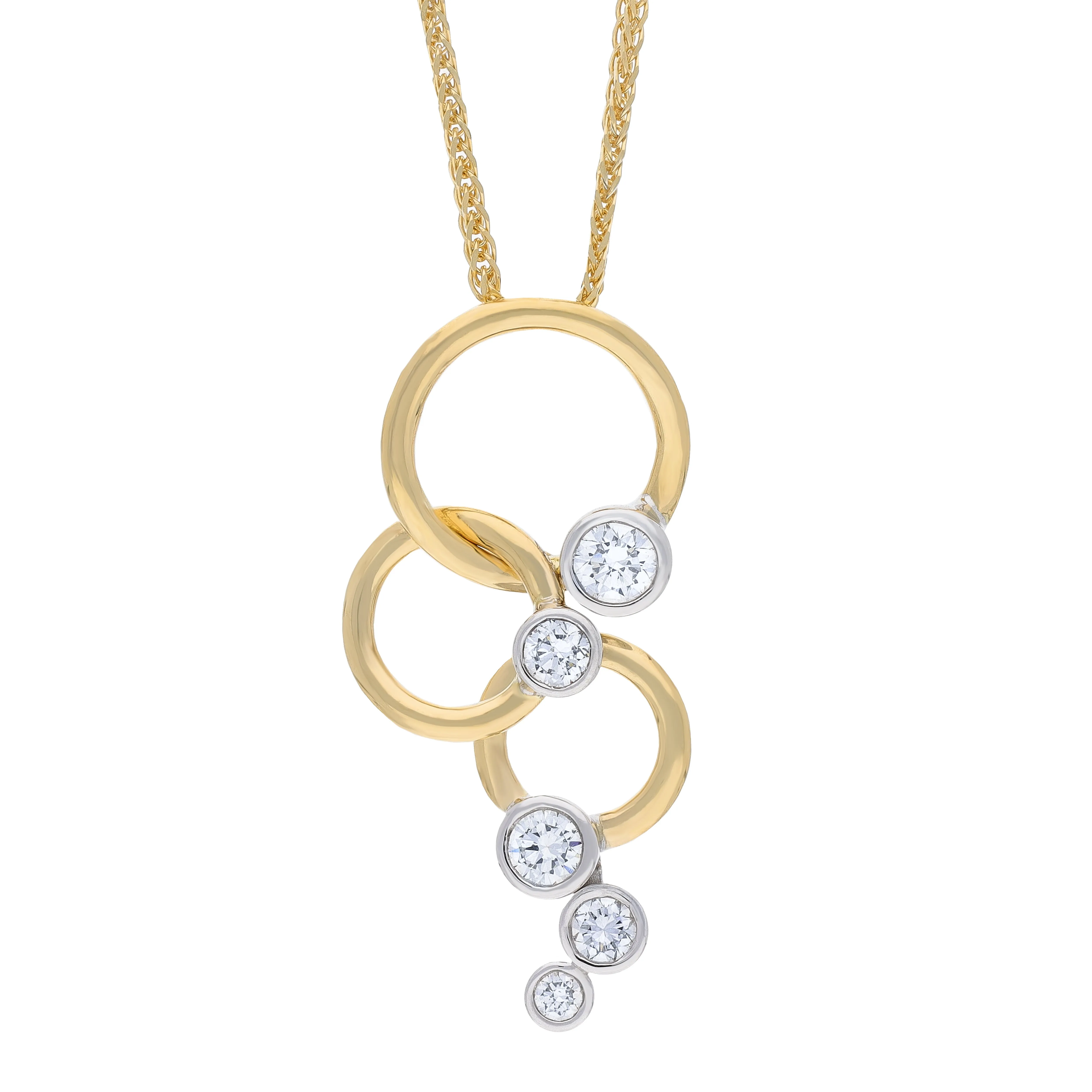 18ct Yellow & White 0.39ct Diamond 5 Stone Triple Circle Round Necklace sold by Jura Watches