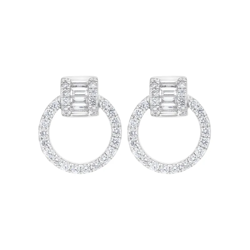 18ct White Gold 0.23 Diamond 0.39 Diamond Circle Bag Barrell Top Earrings sold by Jura Watches