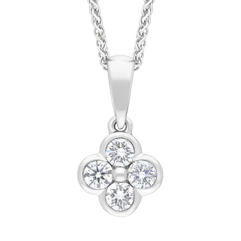 18ct White Gold .25 4 Stone Cluster Diamond Pendant & Chain sold by Jura Watches
