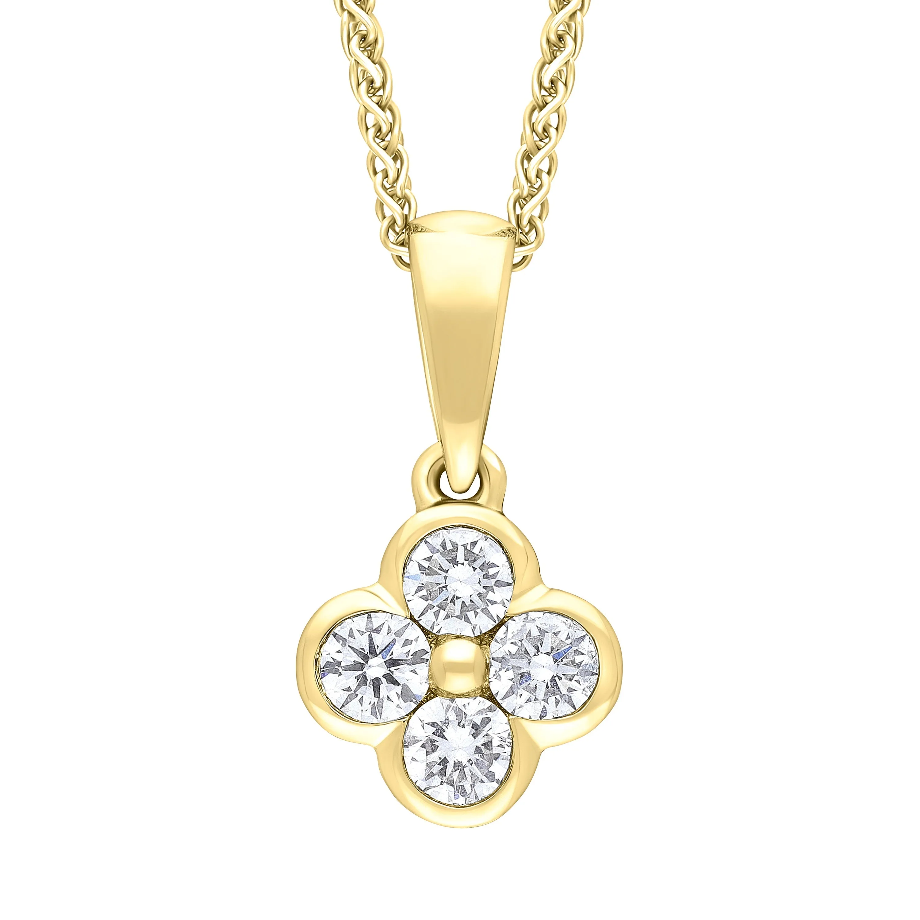18ct Yellow 0.25 4 Stone Diamond Cluster Pendant & Chain sold by Jura Watches