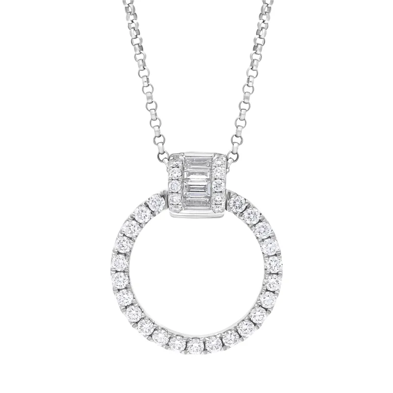 18ct White Gold 0.12 Diamond 0.35 Diamond Circle Bag Barrell Top Pendant & Chain sold by Jura Watches