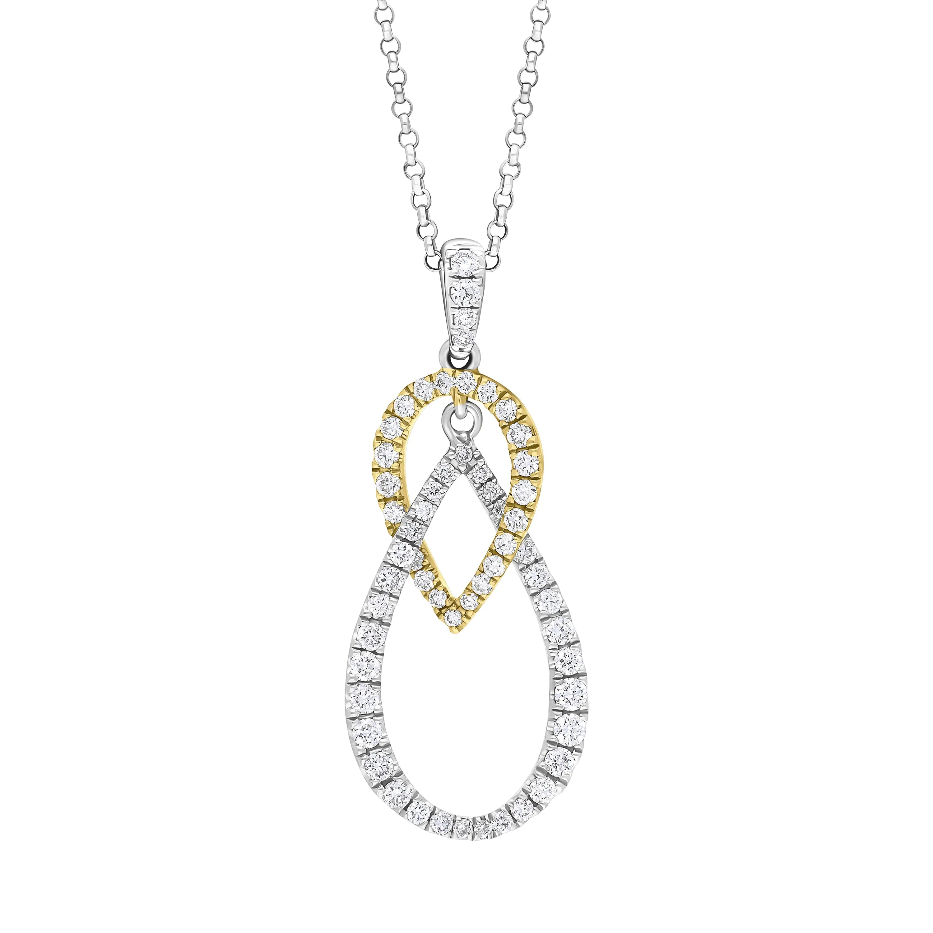 18ct Yellow and White Gold 0.45 Diamond 2 Drop Shape Pendant & Chain sold by Jura Watches