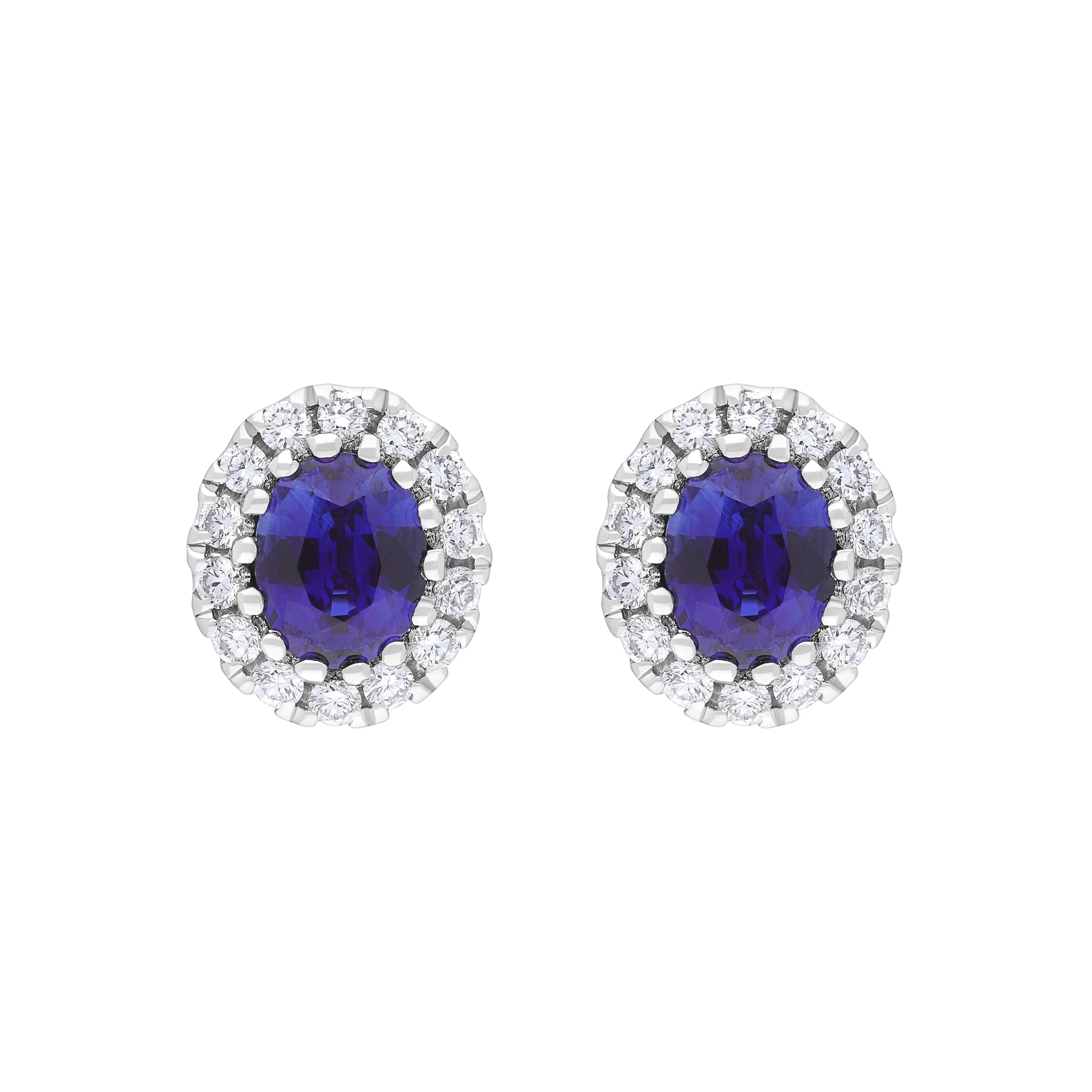 18ct White Gold .80 Sapphire .16 Diamond Cluster Earrings sold by Jura Watches
