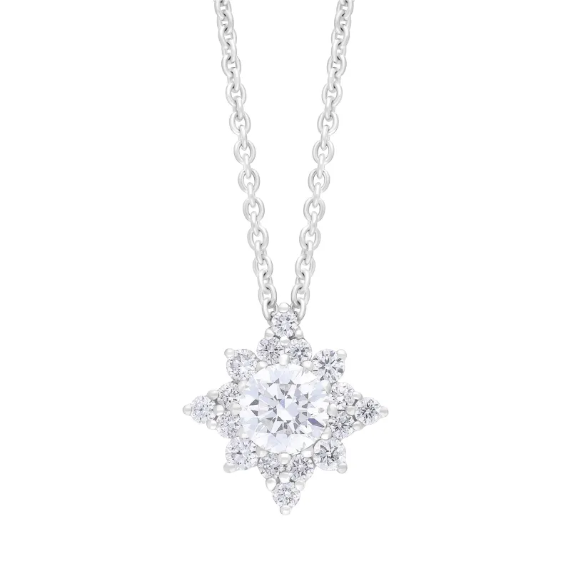 18ct White Gold .31 Diamond .19 Round Star Diamond Cluster Pendant & Chain sold by Jura Watches