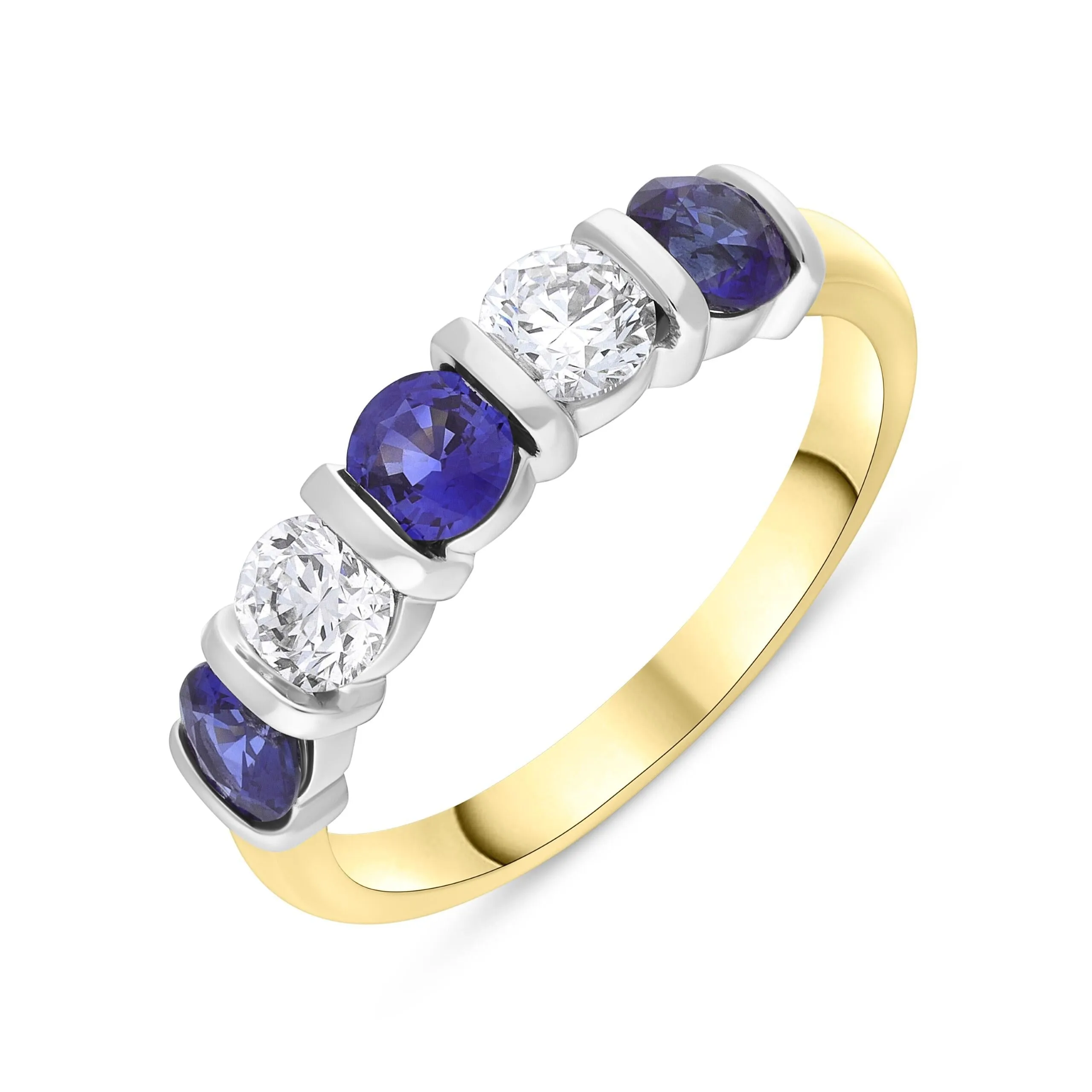 18ct Yellow and White Gold 0.94ct Sapphire 0.53ct 5 Stone Diamond Bar Set Eternity Ring sold by Jura Watches