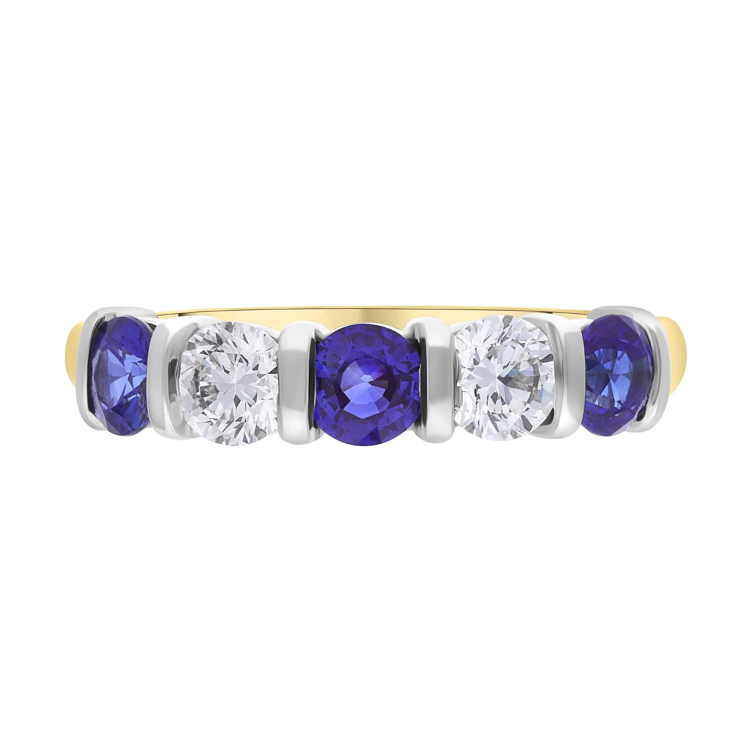 18ct Yellow and White Gold 0.94ct Sapphire 0.53ct 5 Stone Diamond Bar Set Eternity Ring sold by Jura Watches product image thumbnail 2