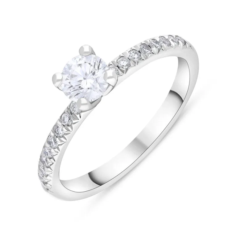 Platinum 0.40ct Diamond Solitaire 0.17ct Diamond Tulip Shank Ring Size L GIA FSI1 sold by Jura Watches