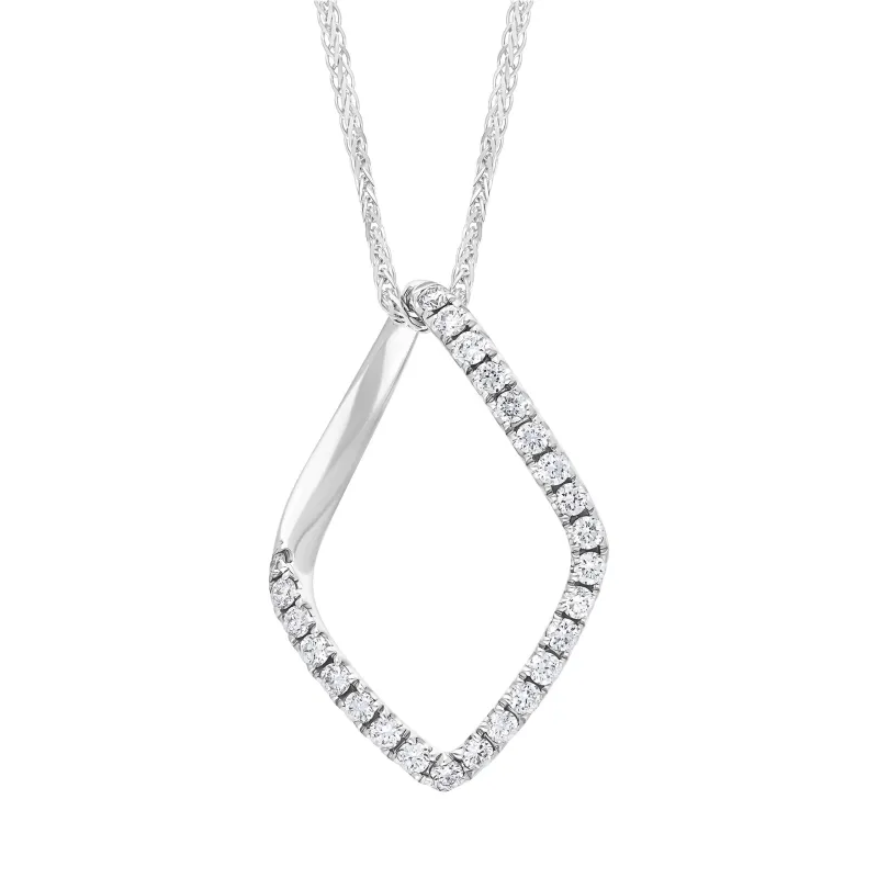 18ct White 0.28ct Diamond Lozenge Shape Grain Pendant & Chain sold by Jura Watches