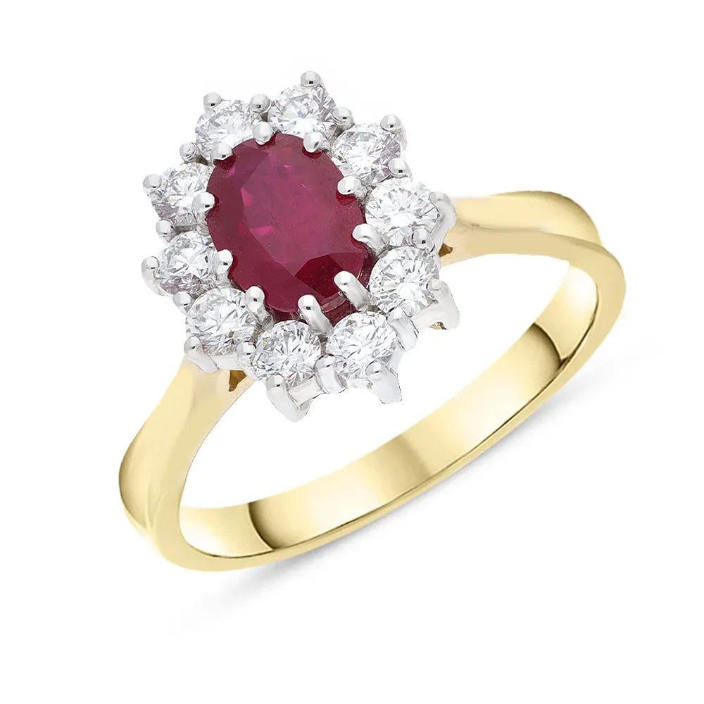 18ct Yellow Gold 1.03ct Ruby and Diamond Oval Cluster Ring sold by Jura Watches
