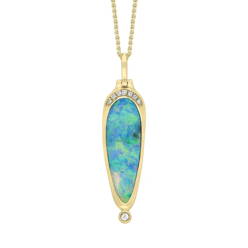 18ct Yellow Gold 4.65ct Opal & Diamond Boulder Necklace sold by Jura Watches