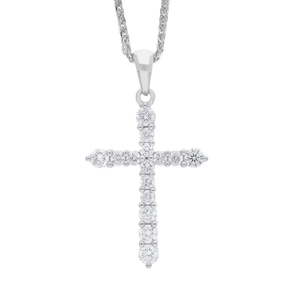 18ct White Gold 0.44ct Diamond 15 Stone Graduated Cross Pendant & Chain sold by Jura Watches