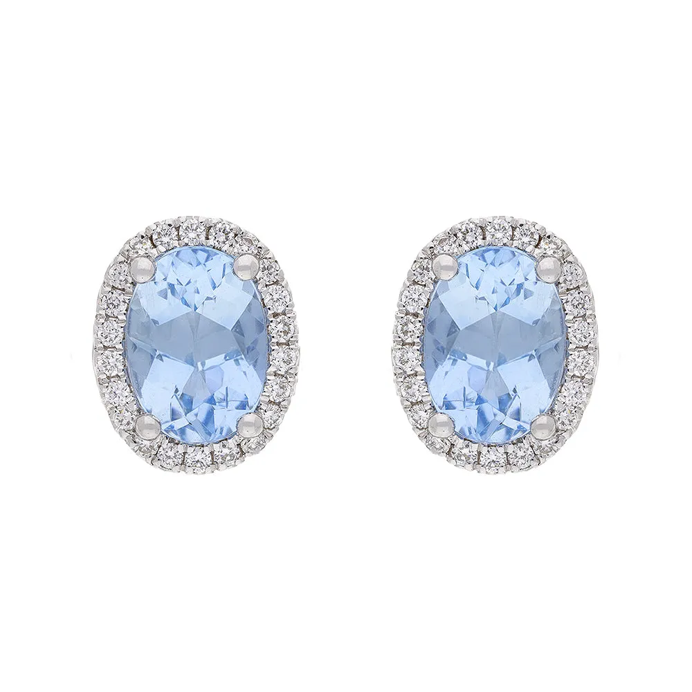 18ct White Gold 0.15ct Diamond & 1.54ct Aquamarine Oval Cluster Earrings sold by Jura Watches