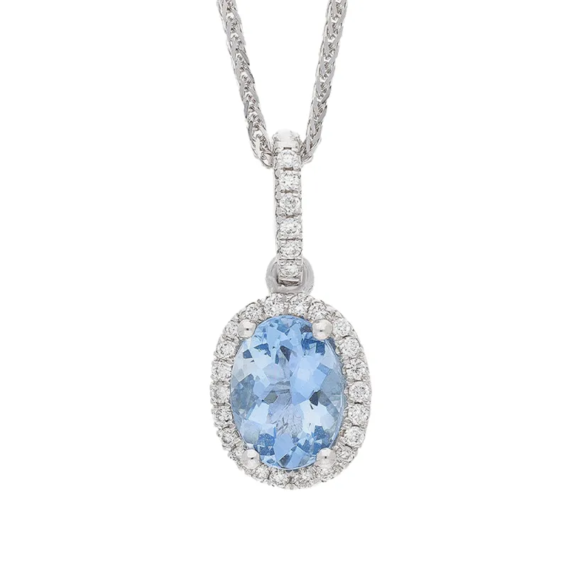 18ct White Gold 0.12ct Diamond & 1.03ct Aquamarine Oval Cluster Pendant & Chain sold by Jura Watches
