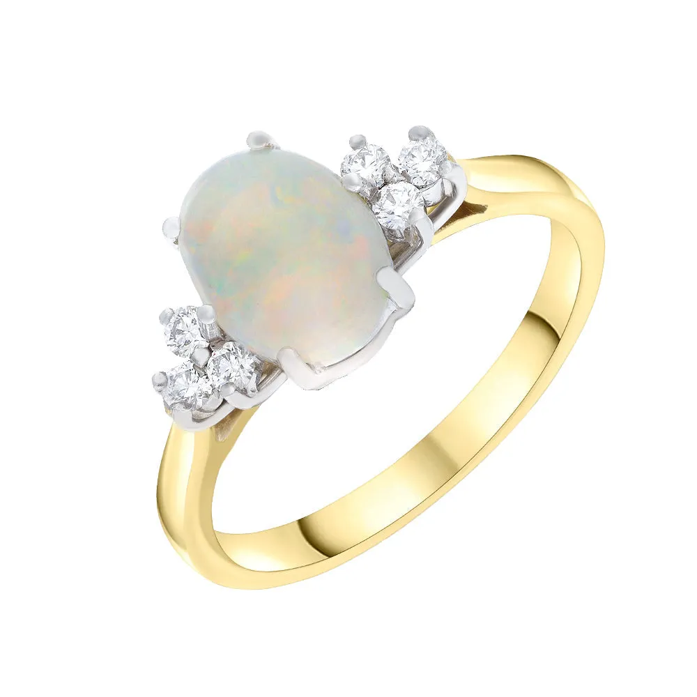 18ct Yellow Gold 0.16ct Diamond & 0.96ct Opal 7 Stone Oval Cluster Ring sold by Jura Watches