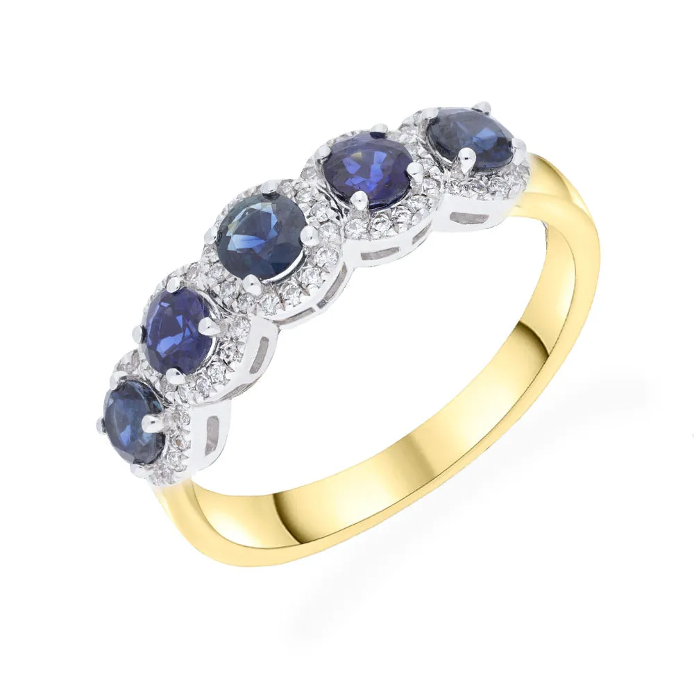18ct Yellow Gold 0.16ct & 0.90ct Sapphire Round Cluster Eternity Ring sold by Jura Watches