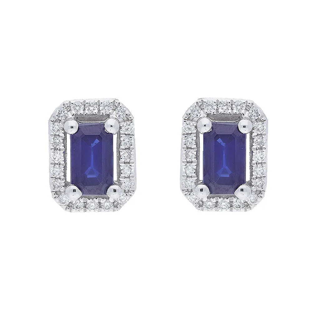 18ct White Gold 0.12ct Diamond 0.71ct Sapphire Ecut Claw Pavé Cluster Earrings sold by Jura Watches