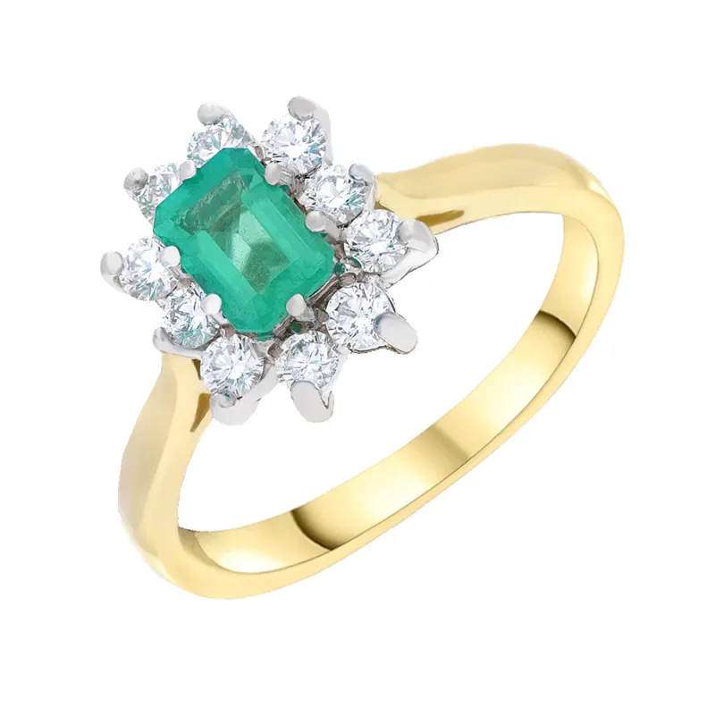 18ct Yellow Gold 0.37ct Diamond & 0.70ct Emerald Cluster Ring sold by Jura Watches