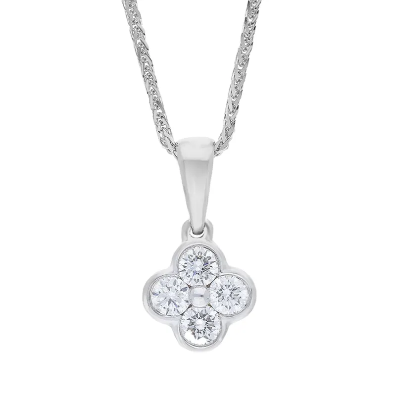 18ct White Gold 0.25ct Diamond 4 Stone Cluster Pendant & Chain sold by Jura Watches