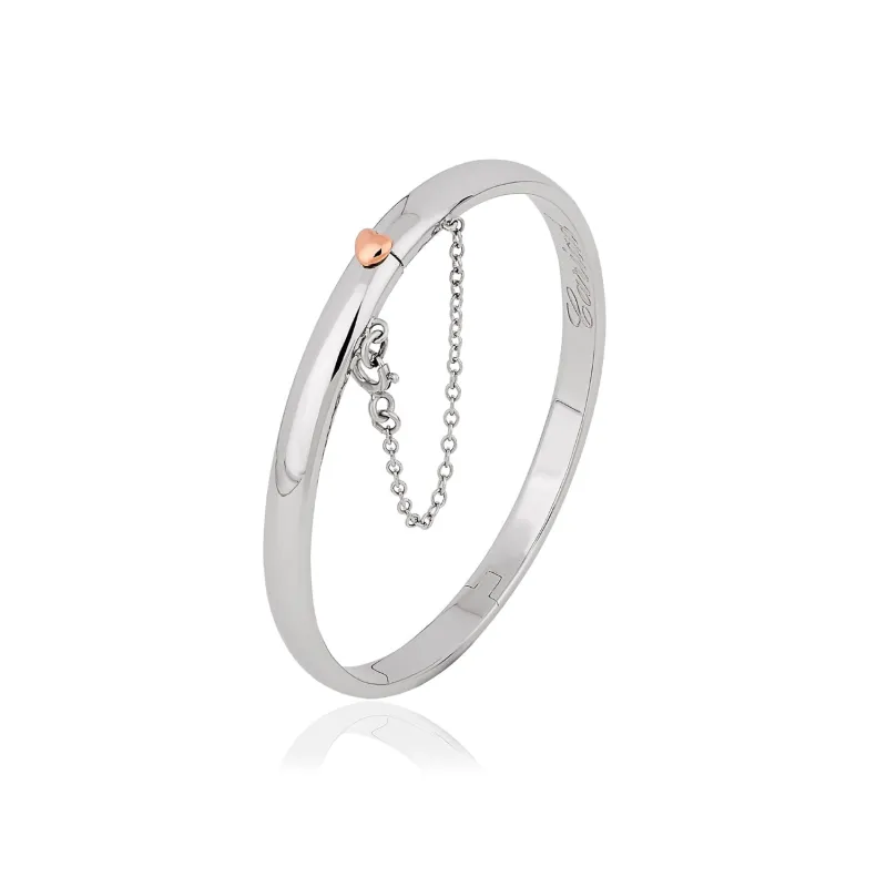 Clogau Cariad Sterling Silver Rose Gold Heart Bangle sold by Jura Watches