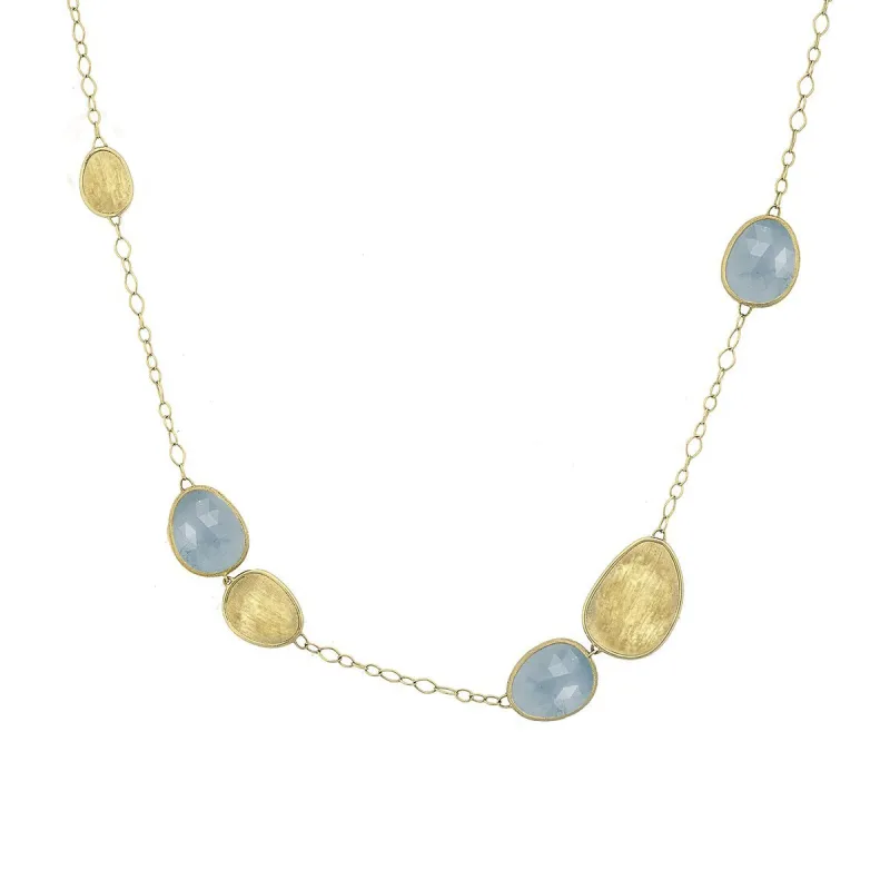 Marco Bicego Lunaria 18ct Gold Aquamarine Petal Shaped Necklace sold by Jura Watches