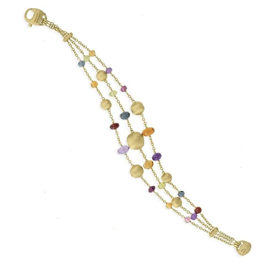 Marco Bicego Africa 18ct Yellow Gold Multi-Stone Triple Strand Bracelet sold by Jura Watches