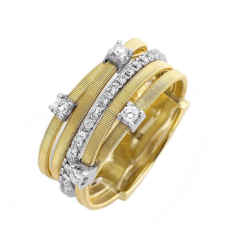 Marco Bicego Goa 18ct Yellow Gold 0.25ct Diamond Crossover Ring sold by Jura Watches