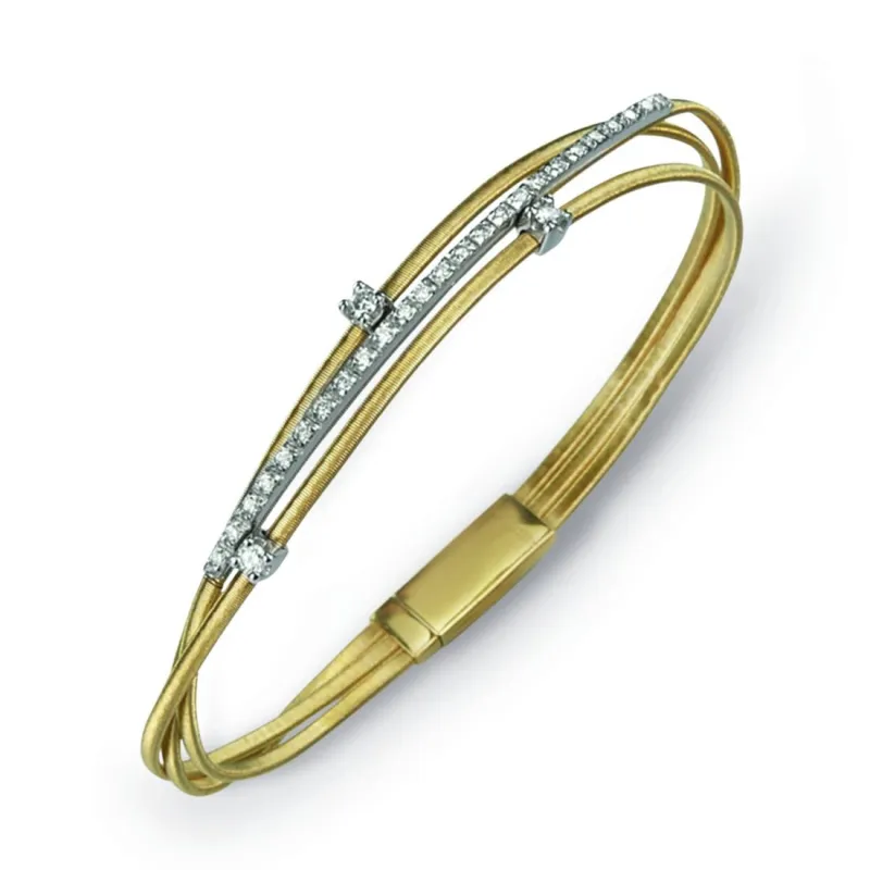 Marco Bicego Goa 18ct Yellow Gold 0.26ct Diamond Three Row Bracelet sold by Jura Watches