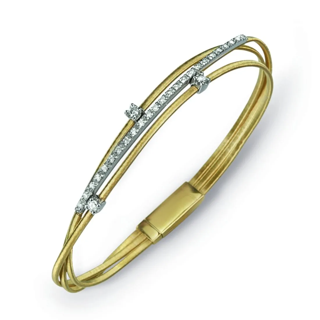 Marco Bicego Goa 18ct Yellow Gold 0.26ct Diamond Three Row Bracelet sold by Jura Watches