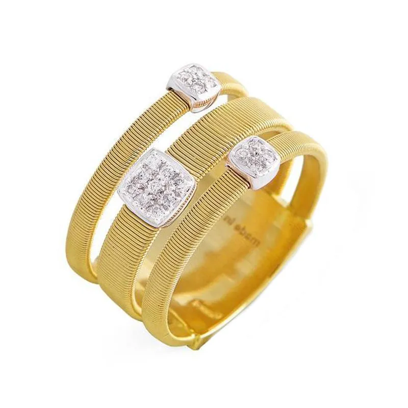Marco Bicego Masai 18ct Yellow Gold 0.13ct Diamond Three Row Ring sold by Jura Watches