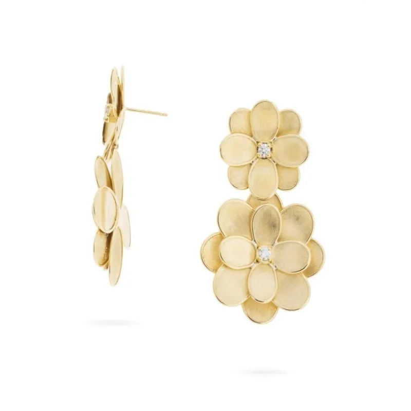 Marco Bicego Petali 18ct Yellow Gold 0.32ct Diamond Double Flower Drop Earrings sold by Jura Watches