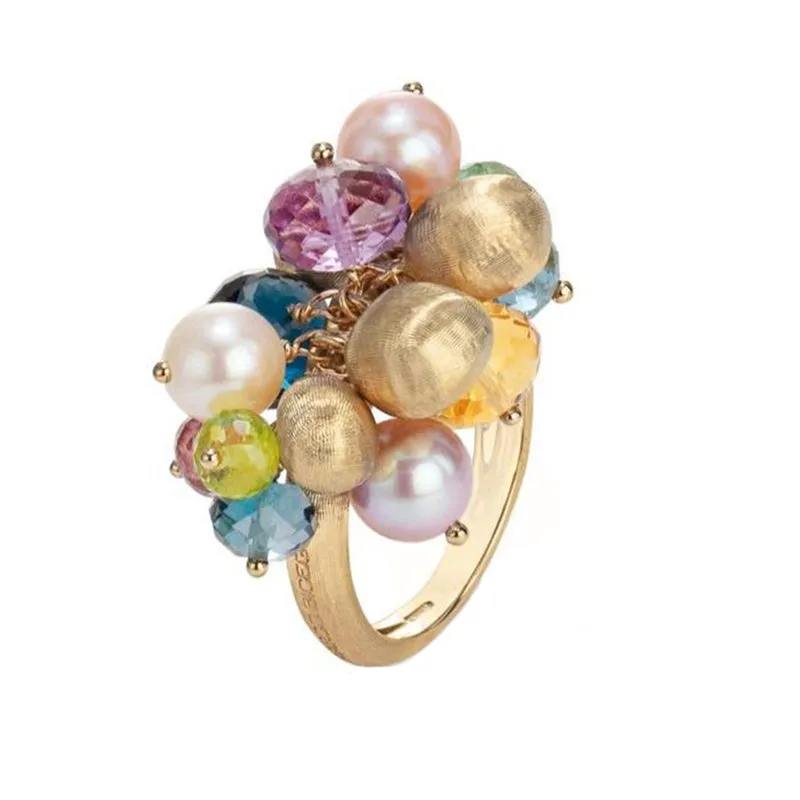 Marco Bicego Africa 18ct Yellow Gold Pearl Mixed Gemstone Cocktail Ring sold by Jura Watches