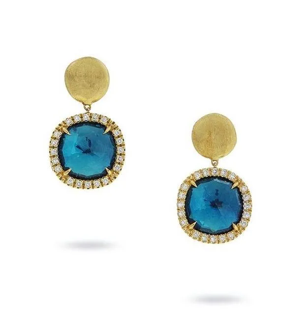 Marco Bicego Jaipur 18ct Yellow Gold London Blue Topaz 0.30ct Diamond Drop Earrings D sold by Jura Watches