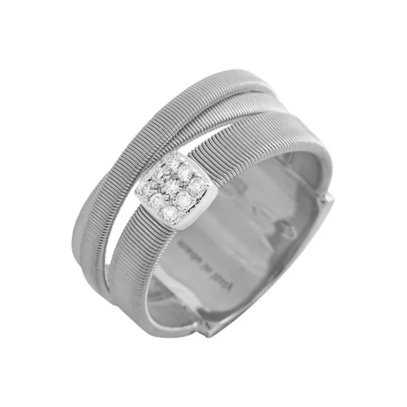 Marco Bicego Masai 18ct White Gold 0.07ct Diamond Three Row Ring sold by Jura Watches