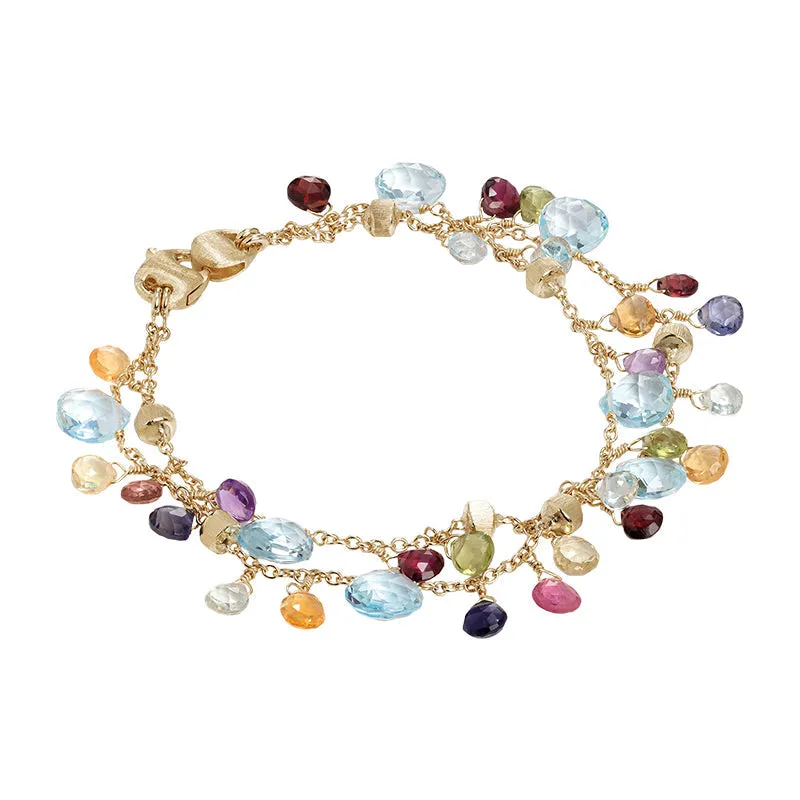 Marco Bicego Paradise 18ct Yellow Gold Multicolour Gemstone Two Strand Bracelet sold by Jura Watches
